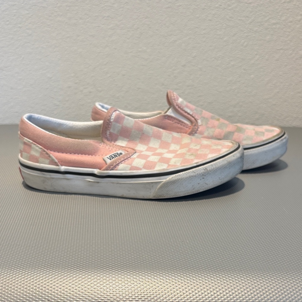 Vans Kids Pink and White Checkered Slip-On Sneakers